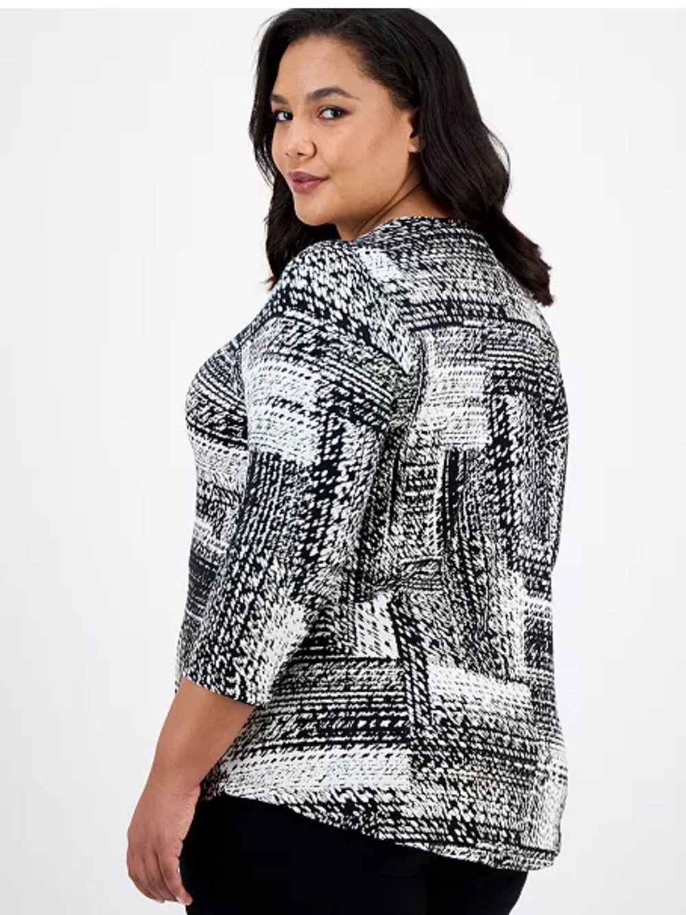 JM Collection Black & White Patterned Top - Picture 2 of 6